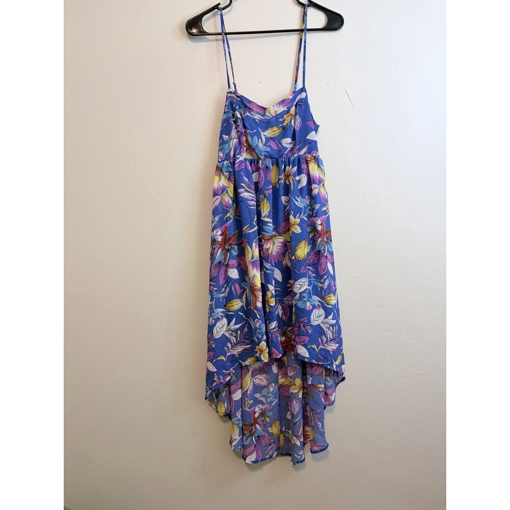 Love Chesley Blue Floral Hi-Low Chiffon Slip Dress L V-Neck Lined